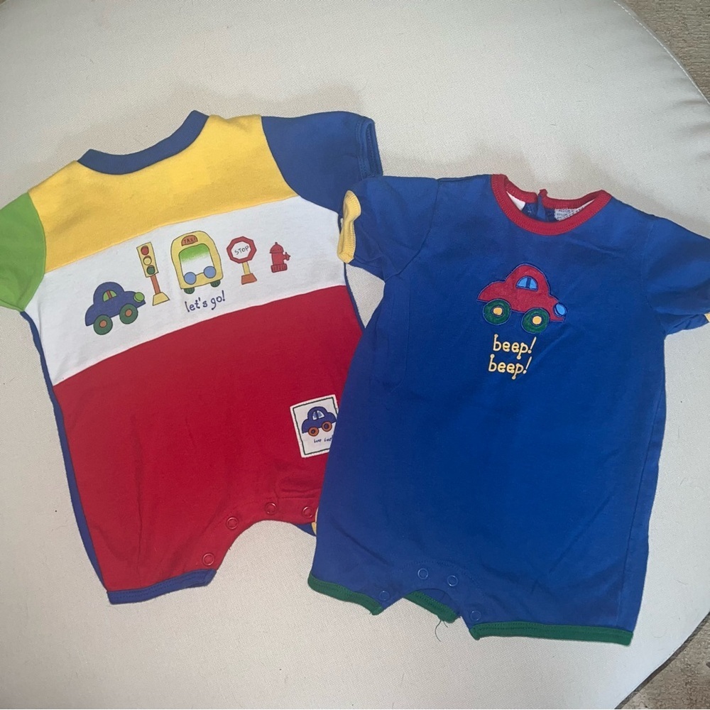 Vintage Small Steps Colorful Car-Themed Kids Romper Bundle 0-3 / 3-6 Months